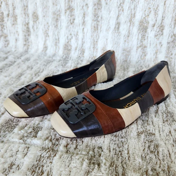 NWT Tory Burch "Georgia" Stripe Eel Leather Ballet Flats | Women's Size 7, 7.5 - Picture 3 of 14
